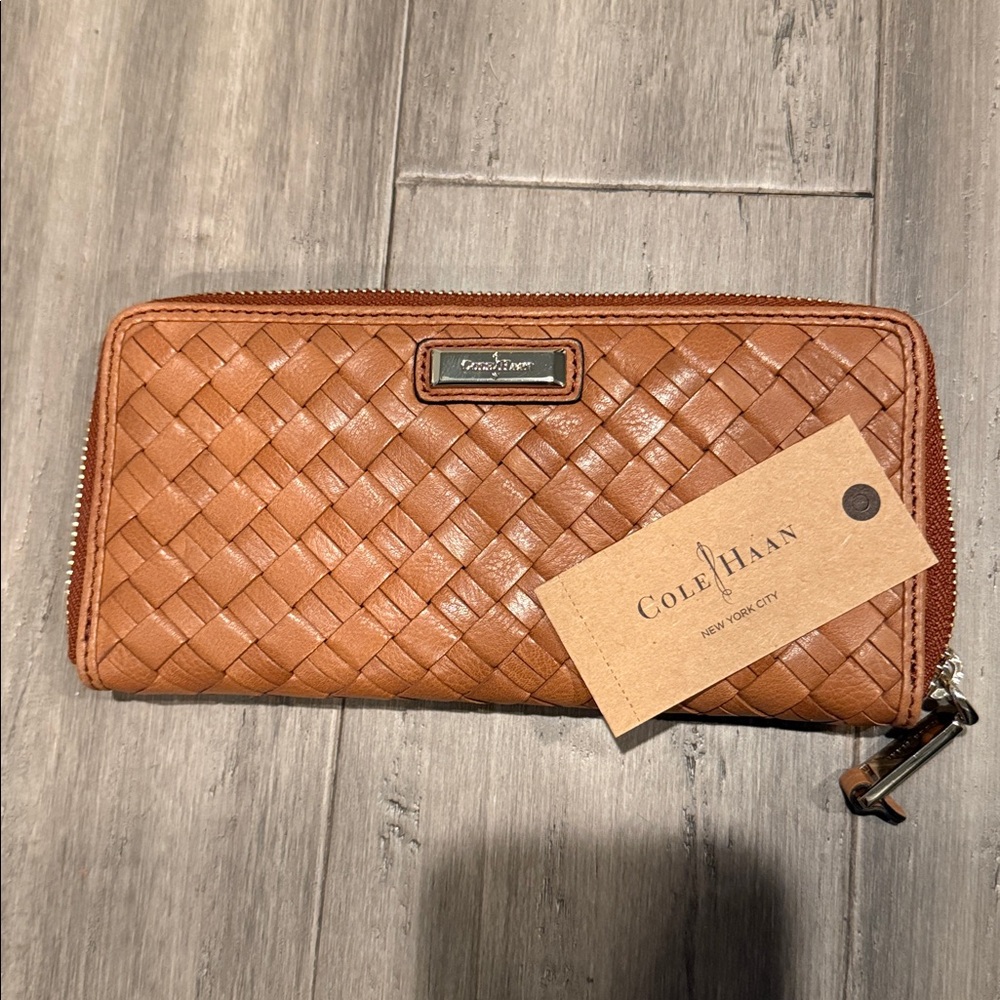 New- Cole Haan Tan Woven Wallet